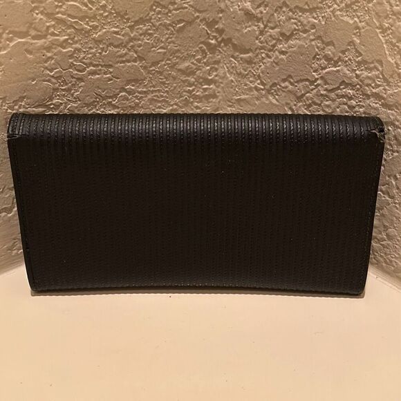 Bvlgari Foldover Long Wallet Black Textured Leather Multicompartment Travel - Picture 2 of 16